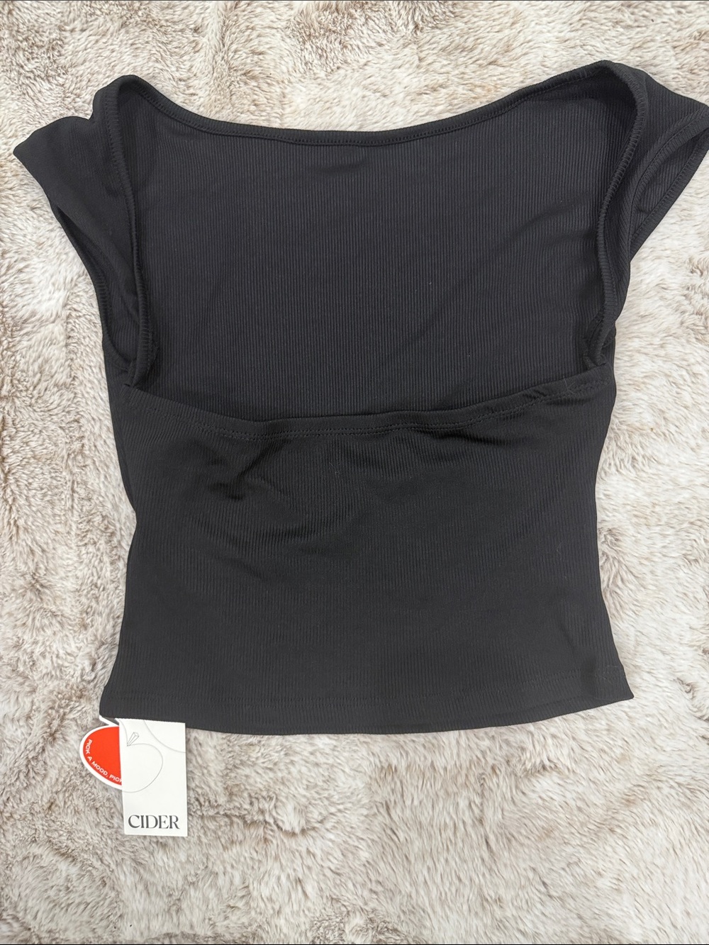 Cider Black Ribbed Scoop Neck Short Sleeve Top with Low Back - Picture 2 of 2
